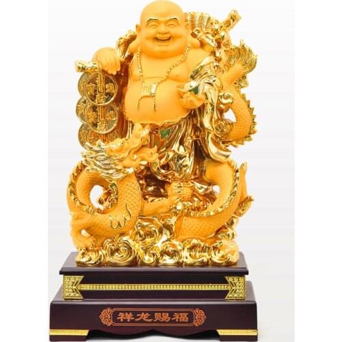 Free shipping Aureate resin Laughing Buddha statue Maitreya Buddha statue decoration living room big belly Buddha home decor