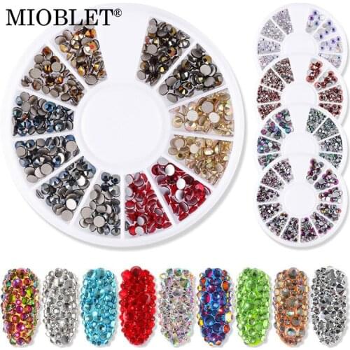Top Quality Mixed Size Glass 3D Nail Stones AB Crystal Nail Rhinestones Rainbow Gem DIY Nail Art Decoration In Wheel Accessories