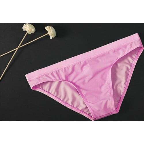 Mens Sexy Briefs Low Waist Ice Silk Underwear Solid Color Pouch Translucent Bikini Skinny Breathable Briefs Male Underpants