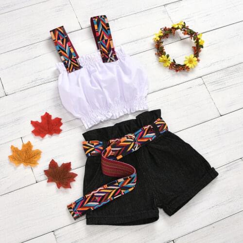 US Stock Kids Toddler Baby Girl Tops Vest+Shorts Jeans Pants Outfit 2PCS Clothes