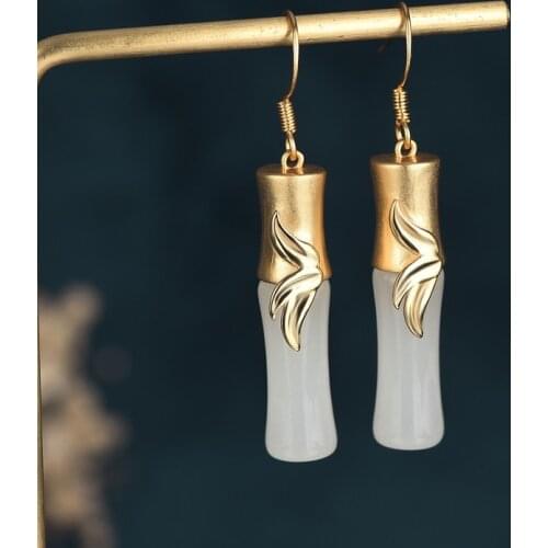 Retro Bamboo White Stone Earrings for Women Vintage Palace Ethnic Dating Jewelry 2021 Trend Fashion Earring Friends Gift M4