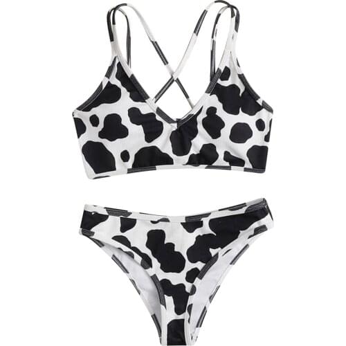 2021 Summer Ladies Fashion Sexy Hot Sells New Elegant Retro Temperament Cute Cow PrintEd High Waist Bikini Купальники женские