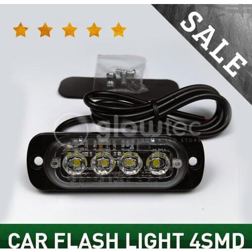 1PC 12V-24V 4 Led Strobe Warning Light white red amber Strobe Emergency Grille Flashing Lightbar Truck Car Slim Bright GLOWTEC
