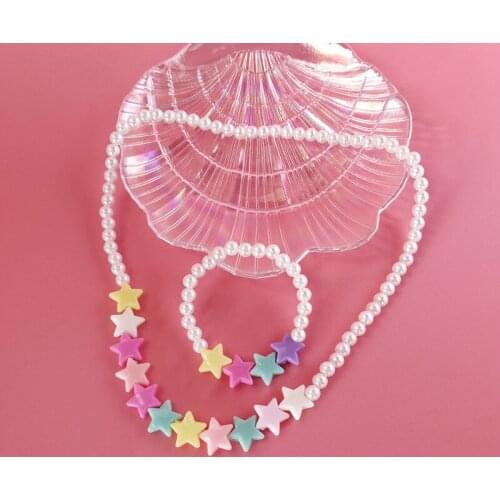 Hot New Mode Style 2 Pcs Multicolor Children Necklace Acrylic Necklace star ball Beaded Necklace For Promotion Birthday Gift