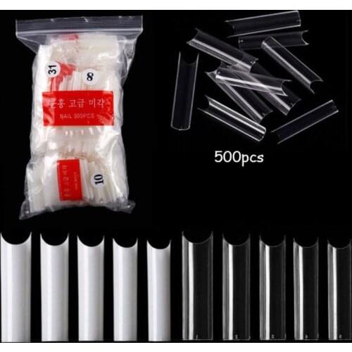 500pcs Extra Long Straight Square Tips C Curve Half Full/Half Cover False Nails French Acrylic Salon Art Gel UV Fake Tip