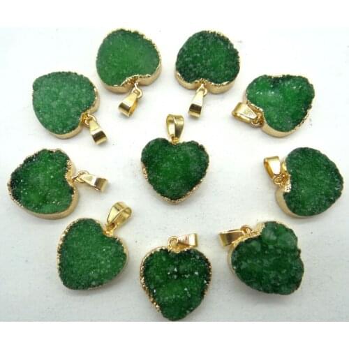 Fashion Natural Stone Titanium Quartz Crystal Golden edging Heart Charm Pendant For Diy Jewelry Making Necklace Accessories 6PCS