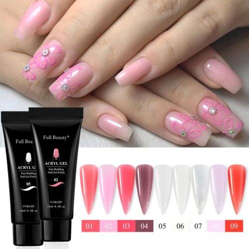 15ml Acrylic Nail Extension Gel Pink White Clear Crystal UV LED Builder Gel Tips Quick Building Nail Art Prolong Tools LY1809