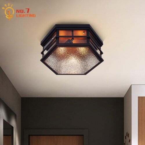 American Country Retro Vintage Ceiling Lamp Indiviudal Black Iron Art Galss Led Lights for Room Corridor Bedroom Loft Salon Cafe