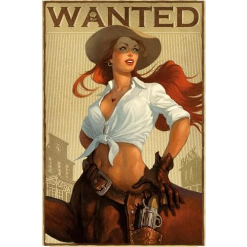 Bit Pussycat Occidental Cowgirl Pin Up Girl Poster Funny Sign Tin Art Wall Decor Vintage Aluminum Retro Metal Tin Sign Painting