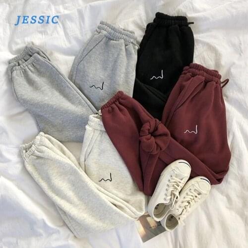 JESSIC Pants Women 2020 Spring New Embroidery Elastic High Waist Ladies Trousers Loose Casual Beam Feet Pants Femme
