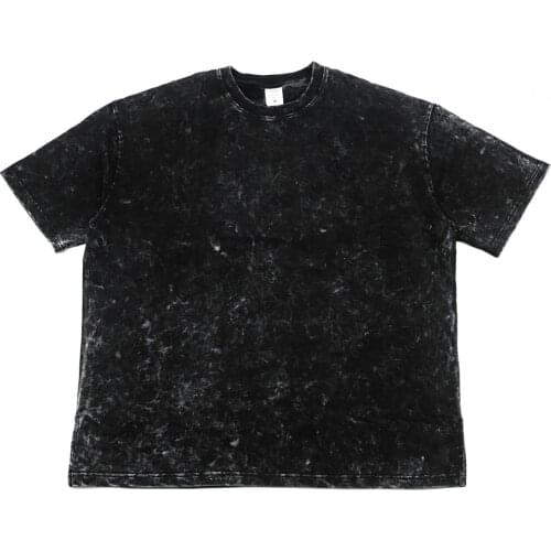 Distressing Black Terry T-shirt Kanye Garment-Washed Cotton Tee Side Slits Streetwear
