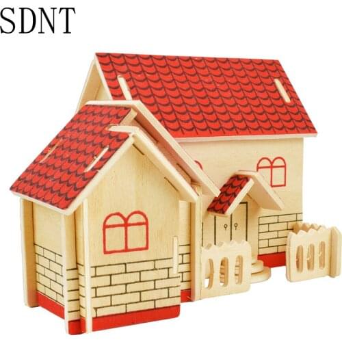 Wooden Puzzles for Kids 3D Model DIY Red House Graffiti Colorful Jigsaw Puzzle Toy Hobby Decoration Gift Educational Toys 6 Year