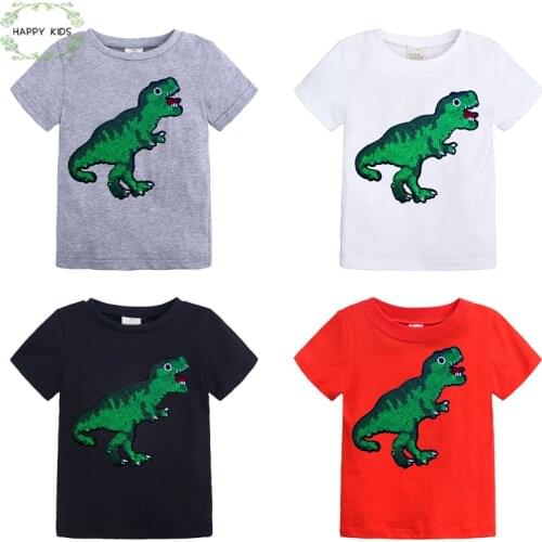 Fashionable Boys Dinosaur Sequin T Shirt For Summer Infant T-shirt Kids Boys T-Shirts Clothes Cotton Toddler Tops for Boy Cool