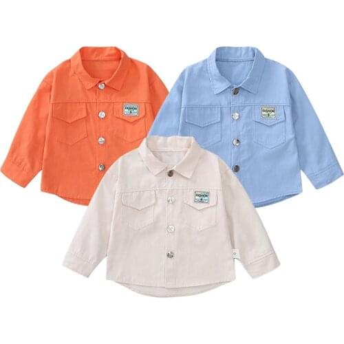 Kids Letters Solid Color Fashion Shirt Baby Girl Cotton Comfortable Tops Spring Autumn Clothing For Boys Children Big Pocket Ite