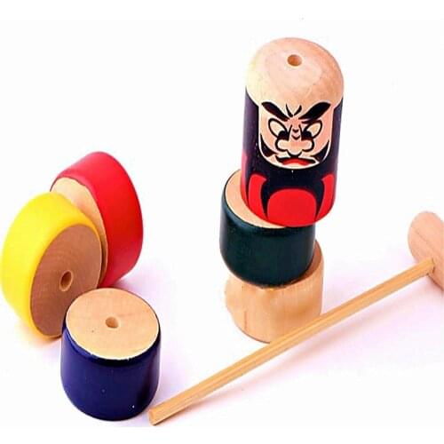 Baby Kids Daruma Otoshi Japanese Folk Craft Game Knock And Pile Up Rainbow Tower Creative Baby Wooden Educational Konck Toy
