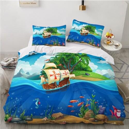 Childrens Bed linen set for home Bedding Set Blanket cover 150*200 200*220 Bed set Kids Baby Cartoon Underwater world sailboat
