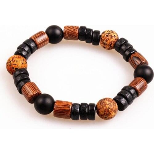 10mm Retro Natural stone & wood bead tribal men Stretch bracelet
