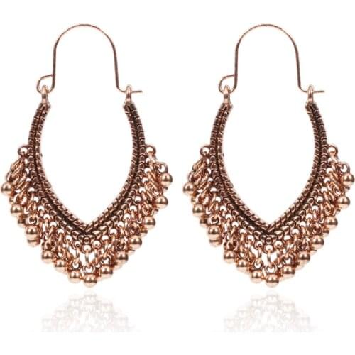 HC Vintage Gold Color Metal Earrings Antique Silver Color Alloy Jewelry Women Bohemian Statement Earrings Dangle Drop Earrings F