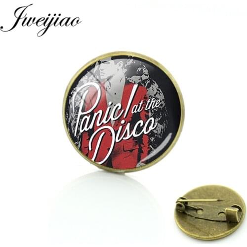 JWEIJIAO Keep Calm and Panic! at the Disco Brooches Glass Cabochon Dome Antique Bronze Metal Badge Clothes Bag Pin PD88