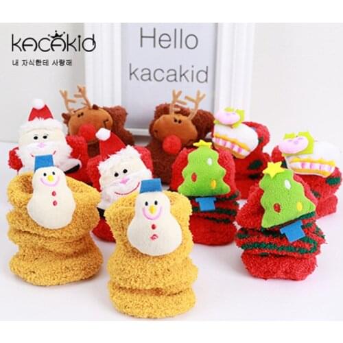 Kacakid 5 Pairs/set Children Floor Socks Warm Fall Winter Christmas Socks Baby Socks Baby Boy Girl Newborn Cartoon Socks