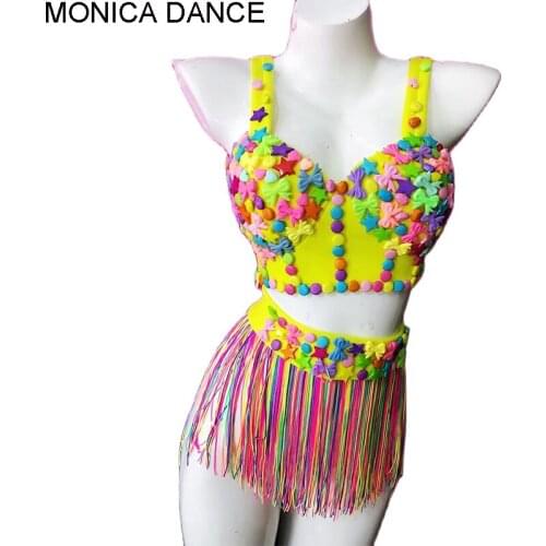 Lovely Colorful Candy Sexy Bra Shorts Set Nightclub Bar DJ Lady Singer Costume Dance Team Performance Stage Wear