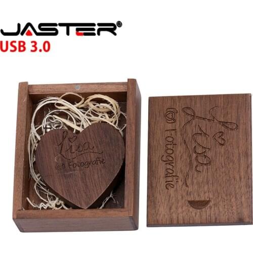 JASTER USB 3.0 Wooden Heart USB Flash Drive Pendrive 64GB 32GB 16GB 4GB U Disk Memory Stick wedding gifts free custom logo