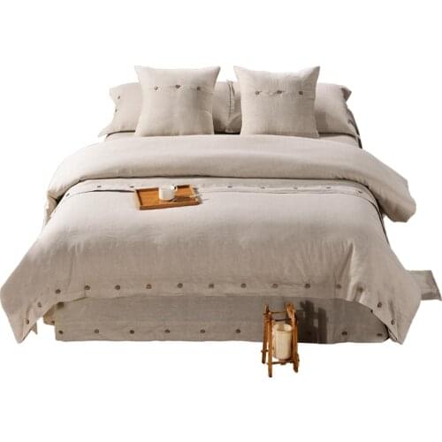 King Queen Size Bedding Set Natural Linen Comforter Bedding Sets Duvet Cover Set Luxury Bed Set Flat Sheet Solid Bed Sets