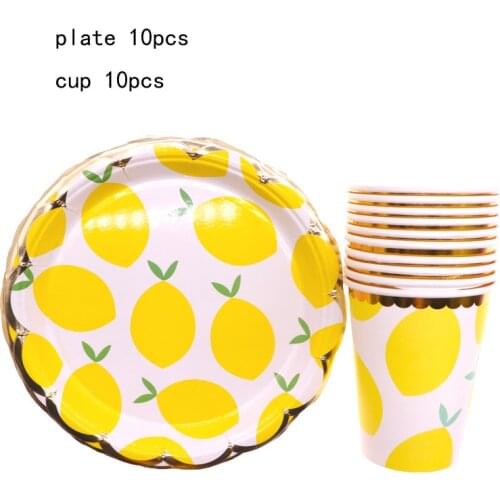 Lemon Foil Gold Yellow Theme Disposable Wedding Decorations Birthday Party Supplies for Kids Paper Plates baby shower Decoration