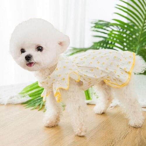 Cute Mini Pet Dog Skirt Ruffled Hem Two-legged Cotton Floral Printing Dog Dress for Summer