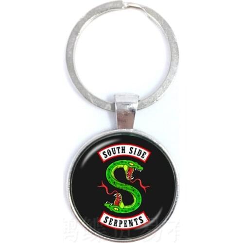 Trendy Riverdale South Side Serpents Keychains 25mm Glass Dome Riverdale Key Rings For Women Men Kids Jewelry Gift