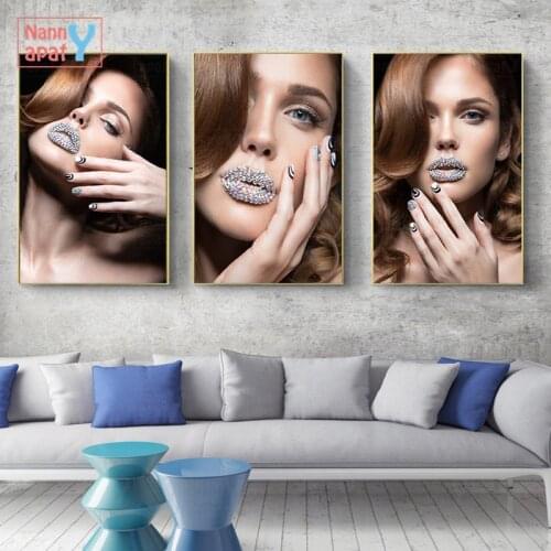 Fashion Pearl Lips Poster Beauty Salon Wall Art Canvas Painting Sexy Beauty HD Print Pictures Modern Figure Prints Home Decor