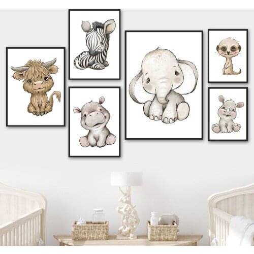 Zebra Giraffe Elephant Lemur Hippo Lion Rhino Wall Art Canvas Painting Nordic Posters And Prints Wall Pictures Kids Room Decor