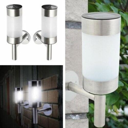 2 Pcs Creative Wall Light Stainless Steel Solar Power LED Outdoor Sensor Lamp Door Fence Courtyard Solar Garden Lights