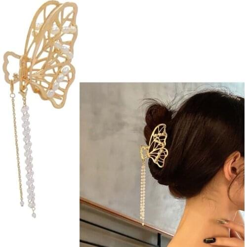 2021 New Butterfly Hair Clips Tassels Hair Claw Clips Hollow Non-slip Hair Jaw Clamps 2020 trend