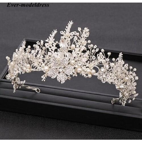 New Handmade Wedding Crown Baroque Rhinestone Pearl Crystal Headpieces Trendy Bride Hair Jewelry Bridal Tiara Hair Accessories