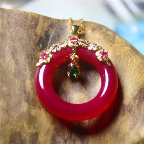 Wholesale Fashion Jewelry Chalcedony Inlaid 925 silver Donuts Necklace For Woman Feature Jewelry Namour Charm Gift All Seasons