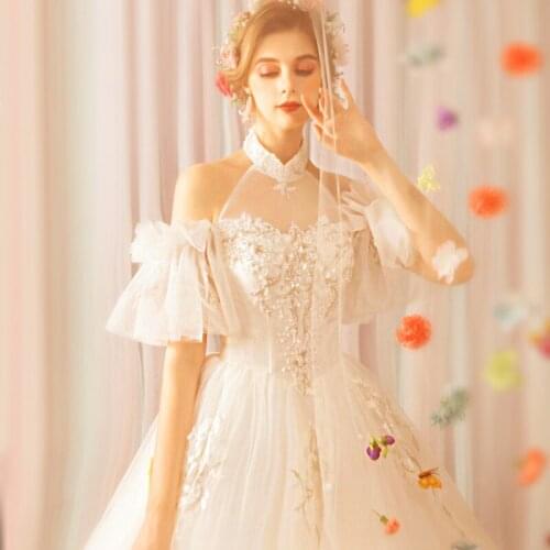 AIJINGYU Overskirt Dress Gowns Floral Online Chinese Store Inexpensive White Couture Short Gown Winter Wedding Dresses