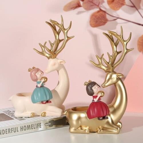 Nordic Deer Elk Girl Mini Doll Small Sculpture Christmas Gift Decoration Home Creative Modern Indoor Living Room Desk Storage