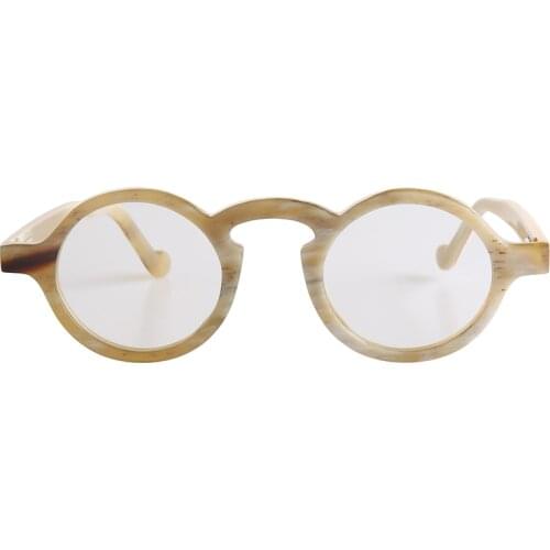 Handmade light color horn frame plain glasses for men and women big large oval round frame optical myopia eyeglasses sunglasses