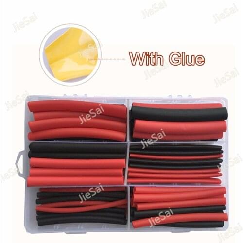 102 Pcs 90mm Heat Shrinkable Tube Tubing Red Black 3/1 3:1 With Glue 6 Size Insulation Wrap Sleeving Dual Wall Tube Car Cable