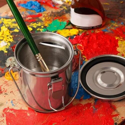 Stainless Steel Airtight Brush Washer Leak Proof Painting Pen Cleaner Bucket Portable Oil Painting Pen Washing Bucket