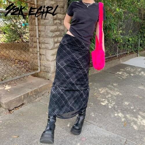 Y2K EGIRL Pastel Goth Striped Printing Mesh Midi Skirts E-girl Aesthetics High Waist Double Layer Long Skirt Y2K Fashion Summer