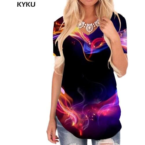 KYKU Rainbow T Shirt Women Colorful V-neck Tshirt Psychedelic Funny T shirts Abstract T-shirts 3d Womens Clothing Punk Rock Cool