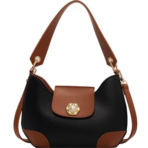 Good Quality Color Contrast Pu Leather Shoulder Bags for Women Small Hobo Handbags Zipper Underarm Bag Crossbody Handbag Female