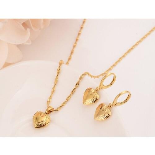 Mini cute openable frame baby Jewelrylove Heart Earring pendant necklace wedding bridal Jewelry Sets for Women girl party gifts