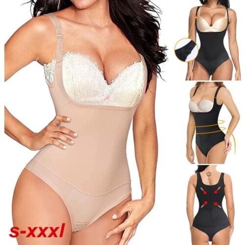 Women Waist Trainer Shapewear Thong Bodysuit Seamless Tummy Control Panty Faja Open Bust Body Shaper Slimming Underwear