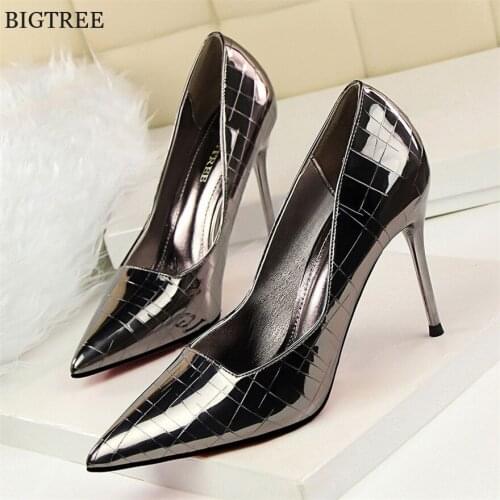 2021 Retro Stone Pattern Women Pumps Fashion Patent Leather Party Shoes Pointed Toe Shallow Womens High Heels Shoes 8 Colors