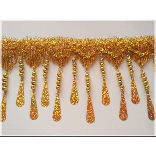 11cm Width Gold Silver Lace trim Fringe sequins lace trim Stage clothing accessories lace 3yards/lot