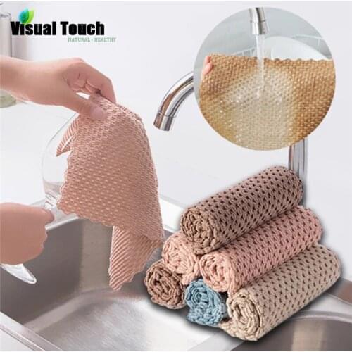 5PCS Microfiber Kitchen Towel Absorbent Dish Cloth Non-stick Oil Washing Kitchen Rag Household Tableware Cleaning Wiping Tools