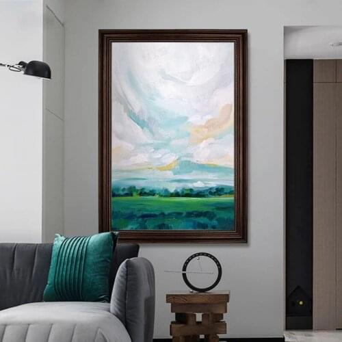 Abstract Hand Painted Green Landscape Oil Painting Minimalist Modern Wall Art Canvas Living Room Home Decor Free Shipping
